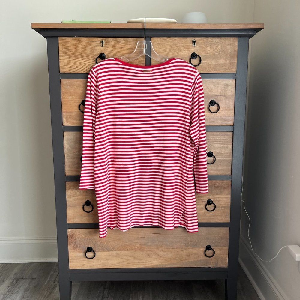 Michael Kors Red and White Striped Long Sleeve Top with Lace Up Bodice Large - Picture 4 of 7